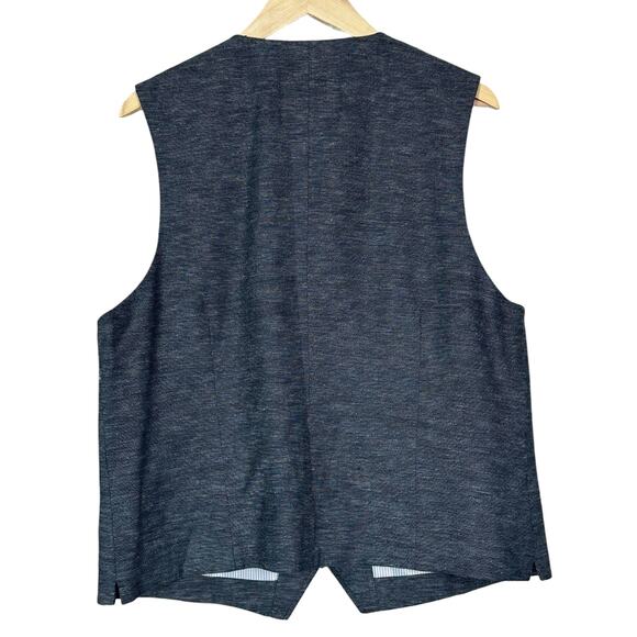 Joseph Abboud Vest Mens L Blue Linen Button Down Classic Preppy Workwear Formal - Picture 3 of 5